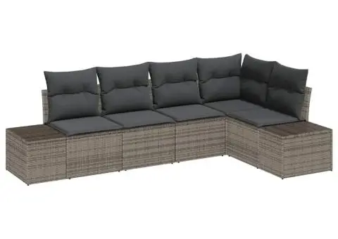 Set Canapea Grădină 5 Piese cu Perne Gri Poliratan - 2/5