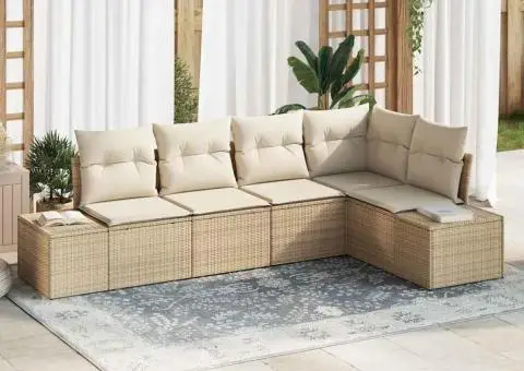 Set canapea grădină cu 5 piese și perne bej din ratan poli - 1/5