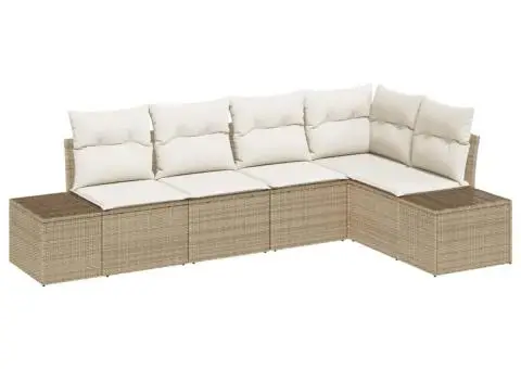 Set canapea grădină cu 5 piese și perne bej din ratan poli - 2/5