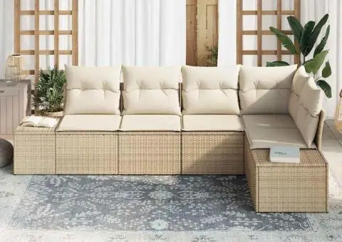 Set canapea grădină cu 5 piese și perne bej din ratan poli - 3/5