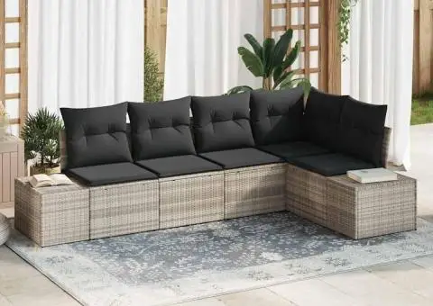 Set canapea de grădină 5 piese cu perne gri deschis din ratan polietilenic - 1/5