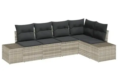 Set canapea de grădină 5 piese cu perne gri deschis din ratan polietilenic - 2/5