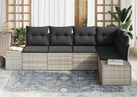 Set canapea de grădină 5 piese cu perne gri deschis din ratan polietilenic - 3/5