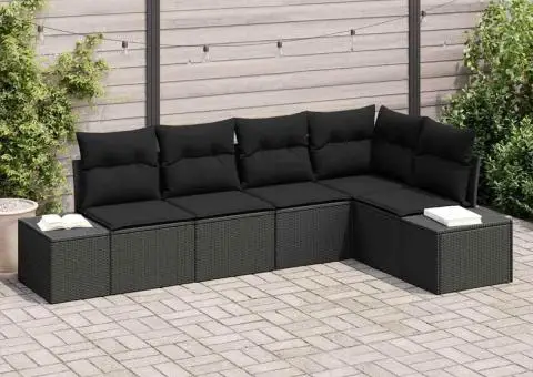 Set 5 Canapele Grădină cu Pernă Ratan Poli Negru - 1/5