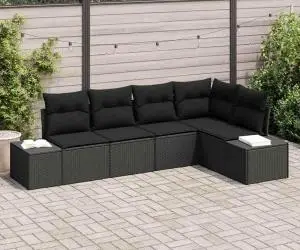 vidaXL Set 5 Canapele Grădină cu Pernă Ratan Poli Negru