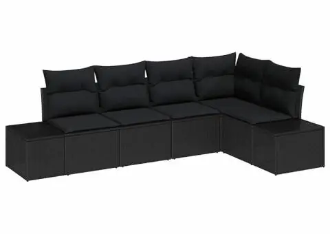 Set 5 Canapele Grădină cu Pernă Ratan Poli Negru - 2/5