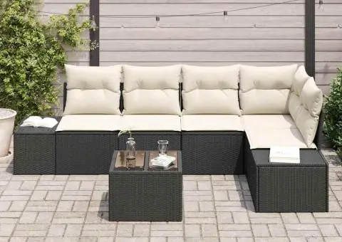 Set de canapea de grădină 5 piese cu perne maro din poliratan - 3/5