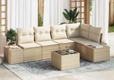 Set canapea de grădină cu 6 piese și perne ratan Poli maro - 1/5