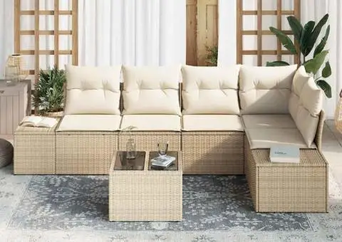 Set canapea de grădină cu 6 piese și perne ratan Poli maro - 3/5