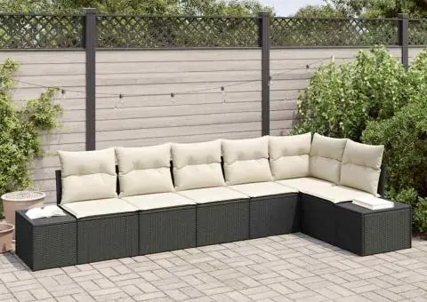 Set canapea grădină cu 6 piese și perne din ratan poliester negru - 1/5