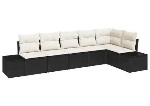 Set canapea grădină cu 6 piese și perne din ratan poliester negru - 2/5