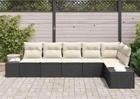 Set canapea grădină cu 6 piese și perne din ratan poliester negru - 3/5