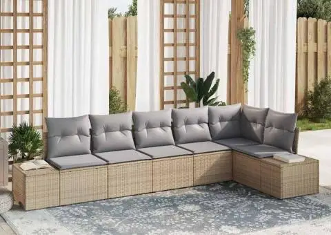 Set Canapea Grădină cu 6 Piese și Perne Bej Ratan Poli - 1/5