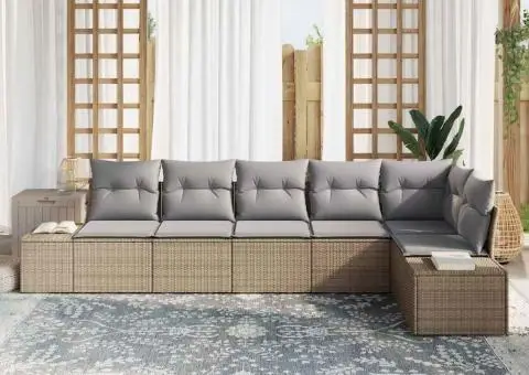 Set Canapea Grădină cu 6 Piese și Perne Bej Ratan Poli - 3/5