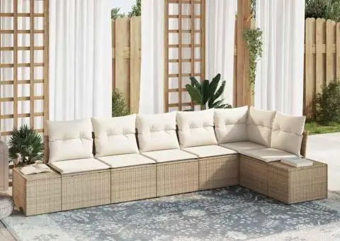 Set de canapea de grădină cu perne Bej din Ratan Poli - 1/5