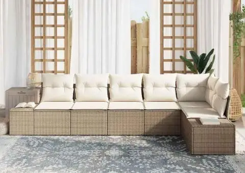 Set de canapea de grădină cu perne Bej din Ratan Poli - 3/5