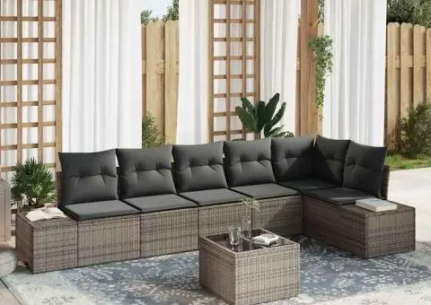 Set canapea gradină 6 piese cu pernute din poliratan gri - 1/5