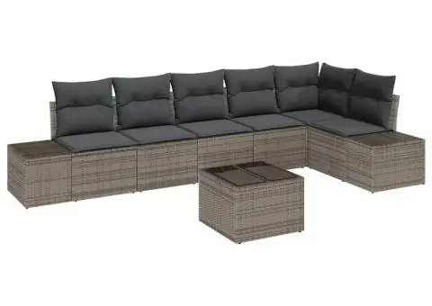 Set canapea gradină 6 piese cu pernute din poliratan gri - 2/5