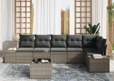 Set canapea gradină 6 piese cu pernute din poliratan gri - 3/5