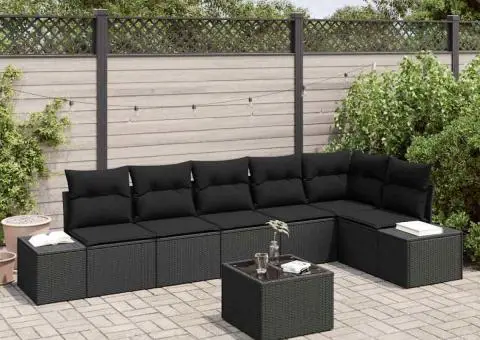 Set de Canapele de Grădină cu Perne Bej din Ratan - 1/5