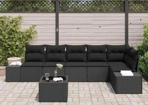 Set de Canapele de Grădină cu Perne Bej din Ratan - 3/5