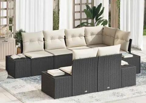 Set de canapea de grădină cu perne negre din ratan poli - 1/5