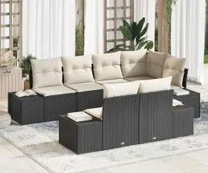 vidaXL Set de canapea de grădină cu perne negre din ratan poli