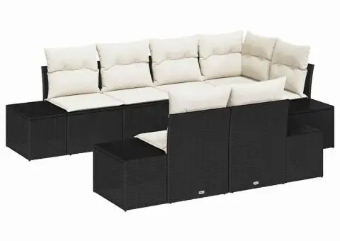 Set de canapea de grădină cu perne negre din ratan poli - 2/5