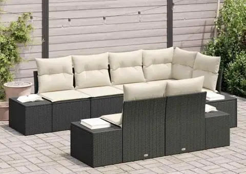 Set de canapea de grădină cu perne negre din ratan poli - 3/5