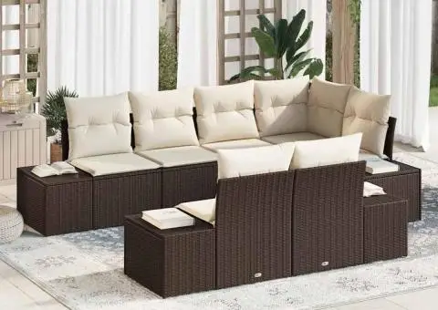 Set Canapea Grădină cu Pernă Maro Ratan Poli - 1/5