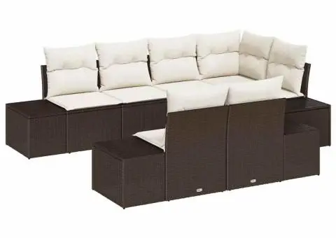 Set Canapea Grădină cu Pernă Maro Ratan Poli - 2/5