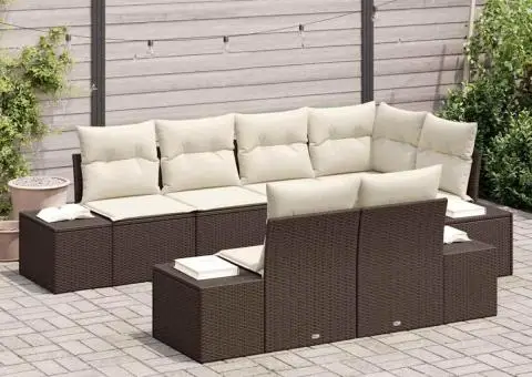 Set Canapea Grădină cu Pernă Maro Ratan Poli - 3/5