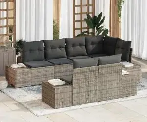 vidaXL Set de canapea de grădină de 7 piese cu perne gri din ratan poli