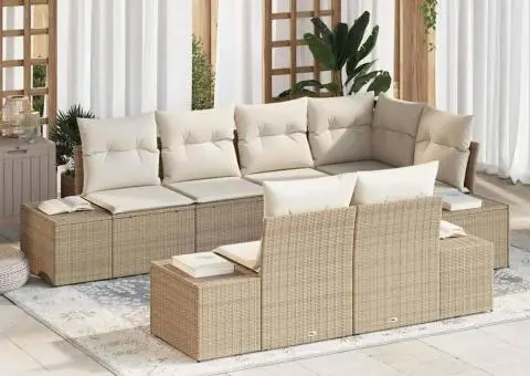Set de canapea pentru grădină 7 piese cu perne Bej din ratan poli - 1/5
