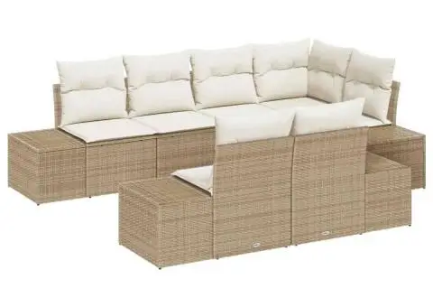 Set de canapea pentru grădină 7 piese cu perne Bej din ratan poli - 2/5