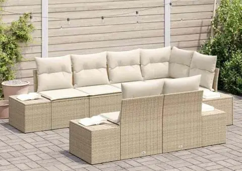 Set de canapea pentru grădină 7 piese cu perne Bej din ratan poli - 3/5