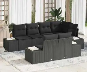 vidaXL Set de canapea de grădină cu 7 piese și perne, negru, poliratan