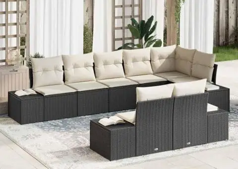 Set canapea grădină 8 piese cu perne negre din poliratan - 1/5