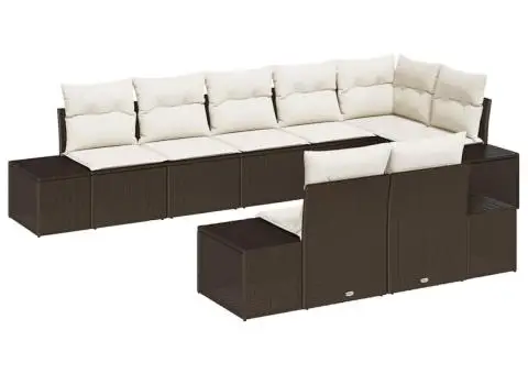 Set canapea de grădină 8 piese cu perne Maro Ratan Polimer - 2/5