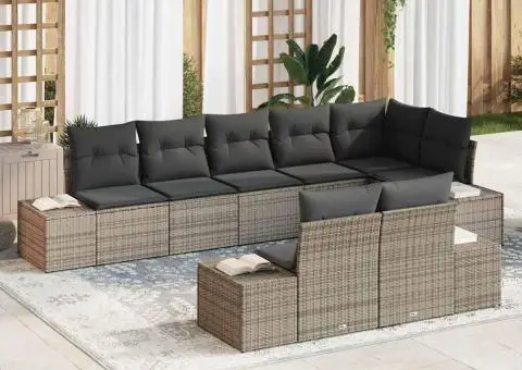 Set canapea cu 8 piese și perne gri din poliratan - 1/5