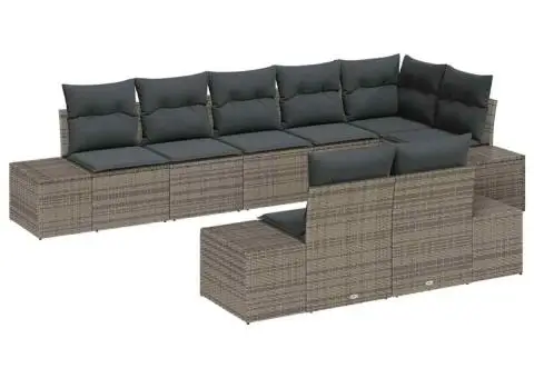 Set canapea cu 8 piese și perne gri din poliratan - 2/5