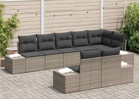 Set canapea cu 8 piese și perne gri din poliratan - 3/5