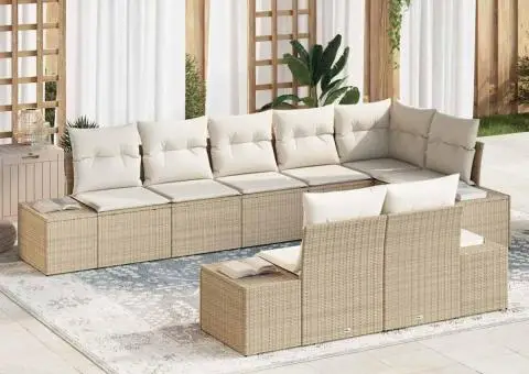 Set canapea grădină cu 8 piese și perne, Bej Ratan Poli - 1/5