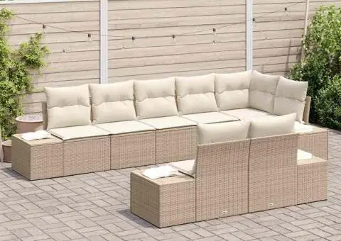 Set canapea grădină cu 8 piese și perne, Bej Ratan Poli - 3/5