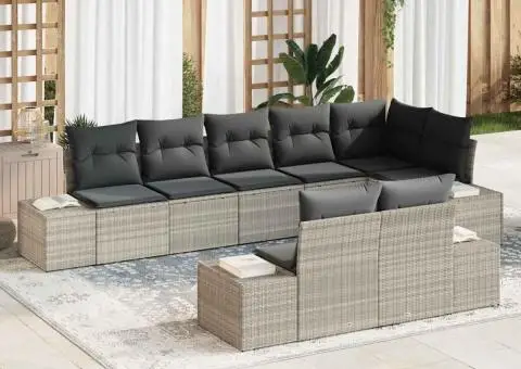 Set de Canapea de Grădină cu 8 Piese și Pernuțe Gri Deschis din Ratan Polimer - 1/4