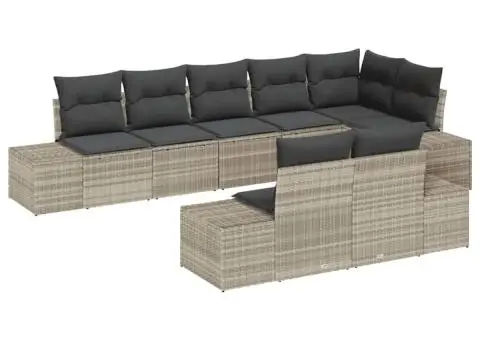 Set de Canapea de Grădină cu 8 Piese și Pernuțe Gri Deschis din Ratan Polimer - 2/4