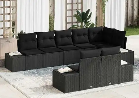 Set canapea de grădină din 8 piese cu perne negre din poliratan - 1/5