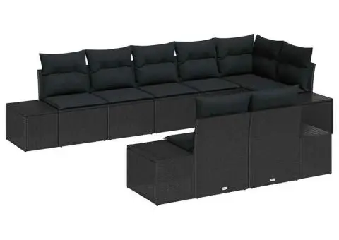 Set canapea de grădină din 8 piese cu perne negre din poliratan - 2/5