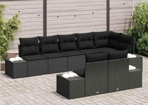 Set canapea de grădină din 8 piese cu perne negre din poliratan - 3/5