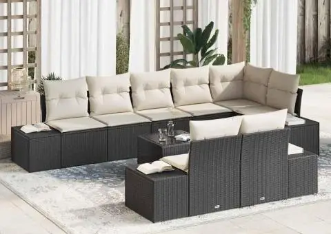 Set de canapele de grădină cu 8 piese și perne din ratan poli - 1/5